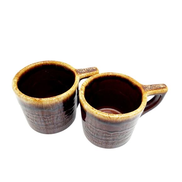2 Western Stoneware Mug Farmers Mutual Insurance Iowa Brown Drip Glaze Coffee - Picture 3 of 11